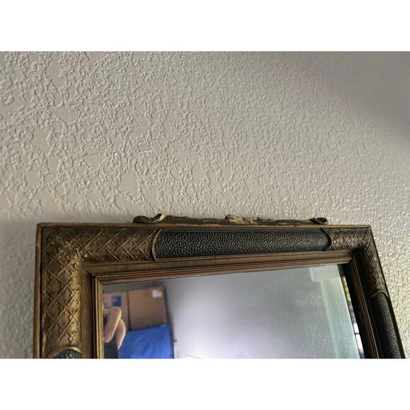 Vintage Ornate Rectangular Mirror 22x12” - Distressed Gold Frame - Picture 5 of 6